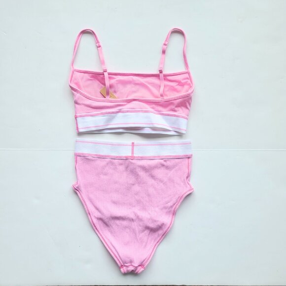Skims Cotton Rib Scoop Bralette & Cotton Rib High Waisted Briefs Bubble Gum Pink - Picture 3 of 12